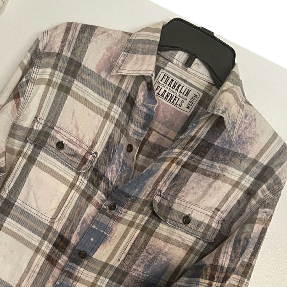 FRANKLIN FLANNELS Vintage Blue, , Cream and Brown Flannel  Shirt M NWT